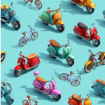 VESPAS Y BICIS FONDO AZUL
