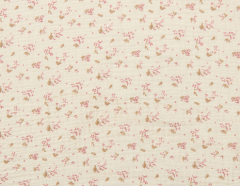 MUSELINA CRUDO FLORES CON PUNTOS ROSAS