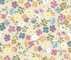 ALGODON FLORES COLORES FONDO MARFIL