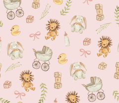 TROZO PELUCHES Y COCHECITOS FONDO ROSA 50cm