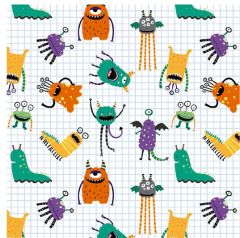 MONSTRUOS COLORES FONDO CUADRICULA